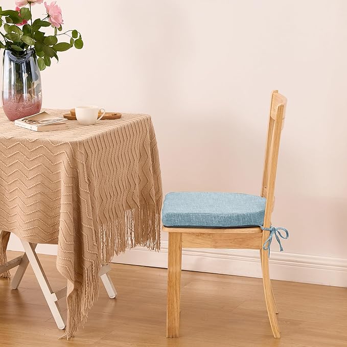IPYNBAP Chair Cushions for Dining Chairs, Kitchen Chair Cushions, 16'' x 16'' x 2'', Non Slip Indoor Seat Cushions, Chair Pads for Dining Chairs with Ties & Removable Cover, Set of 4, Light Blue