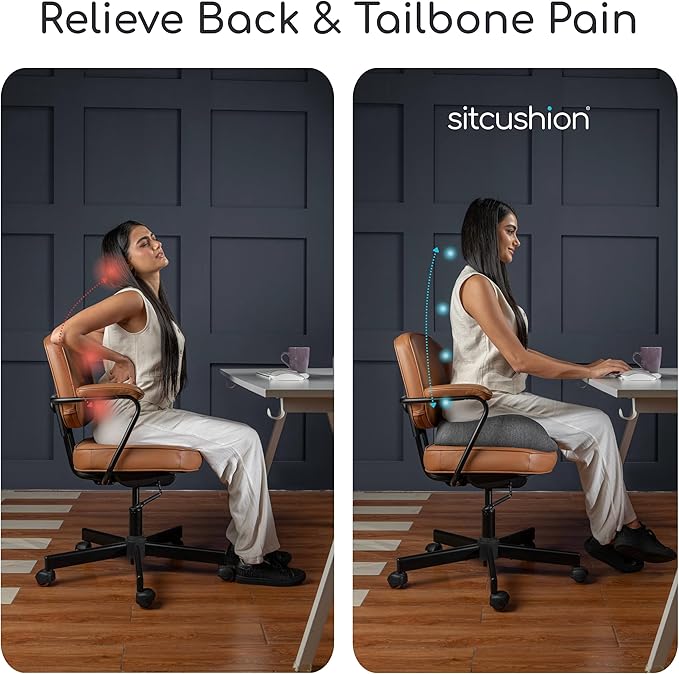 Extra Large Memory Foam Seat Cushions for Office Chairs, Pressure Relief Seat Cushion for Tailbone Pain Relief, Sciatica & Back Pain, Ergonomic Office Chair Cushion for Long Sitting & Driving (Black)