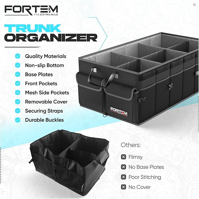 FORTEM Trunk Organizer For SUV Car Trunk Organizer, Foldable Storage, Car Accessories for Women Men, Collapsible Bag, 600D Oxford, Non Slip Bottom, Straps, Soft Cover (85L)