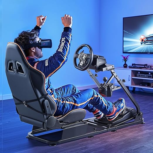 VEVOR Racing Wheel Stand, Heavy-Duty Simulator Cockpit Steering Stand with Dual-Rail Dual-Arm, Fit Logitech G25,G27,G29,G920,G923, Thrustmaster T300RS,TX F458,T500RS,T3PA-PRO (F1/GT) and CSR Pedals