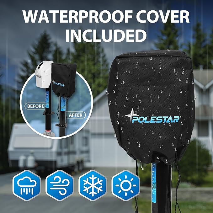 POLESTAR Electric Trailer Jack 5000lbs, A-Frame RV Electric Power Tongue Jack with Waterproof Protective Cover & LED Light, Electric Jacks for Travel Trailers Camper, RV, 12V DC, White, 22.5" Lift
