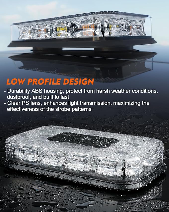 LUMENIX LED Roof Top Strobe Beacon Light Bar Rooftop Security Warning Emergency Flashing Plow Lights for Construction Vehicles Tow Commercial Trucks Postal Cars Snowplow - Amber White