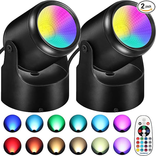 URTOM RGBW Christmas Spot Lights Indoor 6W Up Lights Indoor with Remote Control 16 Color Changing Uplighting Indoor 120V LED Spotlight Indoor Dimmable Uplights Indoor for Parties Plant Decor, 2 Pack