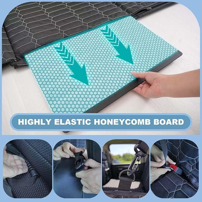 Reliadura Back Seat Extender for Dogs Truck, Large Hard Bottom Car Seat Cover for Dogs, Waterproof Dog Hammock for Full Size Truck for Ford F-Series/RAM 1500/Silverado/Sierra