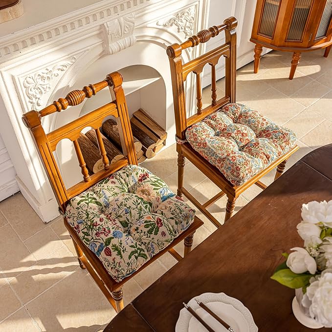 vctops Farmhouse Floral Print Chair Cushions with Ties U-Shaped Soft Comfortable Chair Pads Non Slip Seat Cushions for Indoor Dining Room and Kitchen Chairs (Flower H,16"x16")