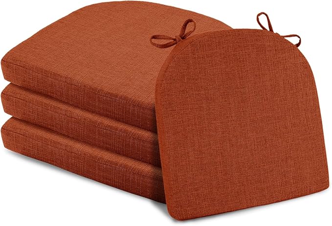 Basic Beyond Chair Cushions for Dining Chairs 4 Pack, Kitchen Chair Cushions with Ties and Non Slip Backing, 16 x 16 inches Chair Pads for Dining Chairs (Orange)