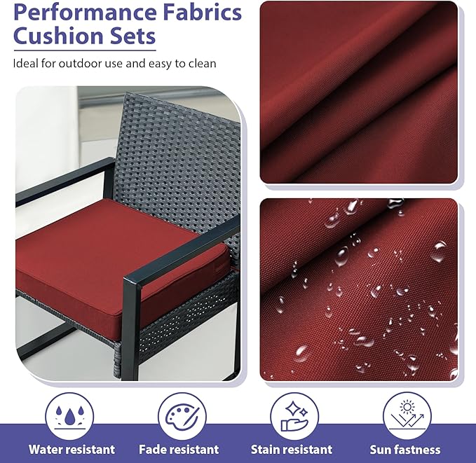 IPYNBAP Outdoor Chair Cushions Set of 4 -Waterproof Outdoor Seat Cushions for Patio Furniture, Patio Chair Cushion with Handle and Ties, Out Door Chair Pads,19x19x3-Square, Burgundy