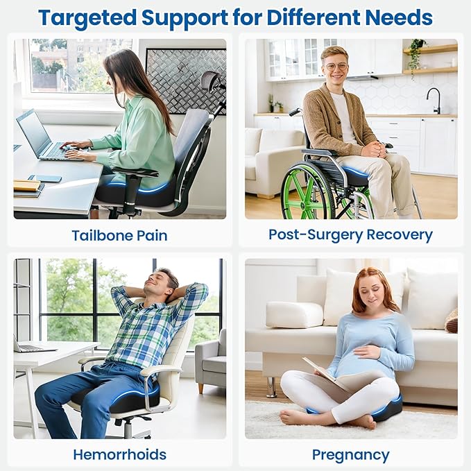 SweetSlubr Large Donut Pillow Seat Cushion for Hemorrhoid Discomfort&Tailbone Pressure, Office Chair Cushion for Long Sitting, Ergonomic Coccyx Pillow for Postpartum Pregnancy, Lifting Cushions, Black