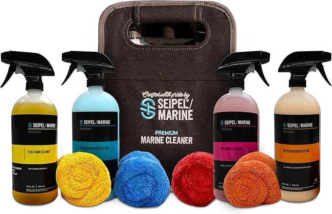 Boat Cleaning Kit 4 Pack 32oz – Marine Interior Cleaner, UV Protectant, EVA Foam Deck Cleaner & Quick Detailer – Boat Detailing Kit with Microfiber Towels – Pontoon, Fishing Boat Care