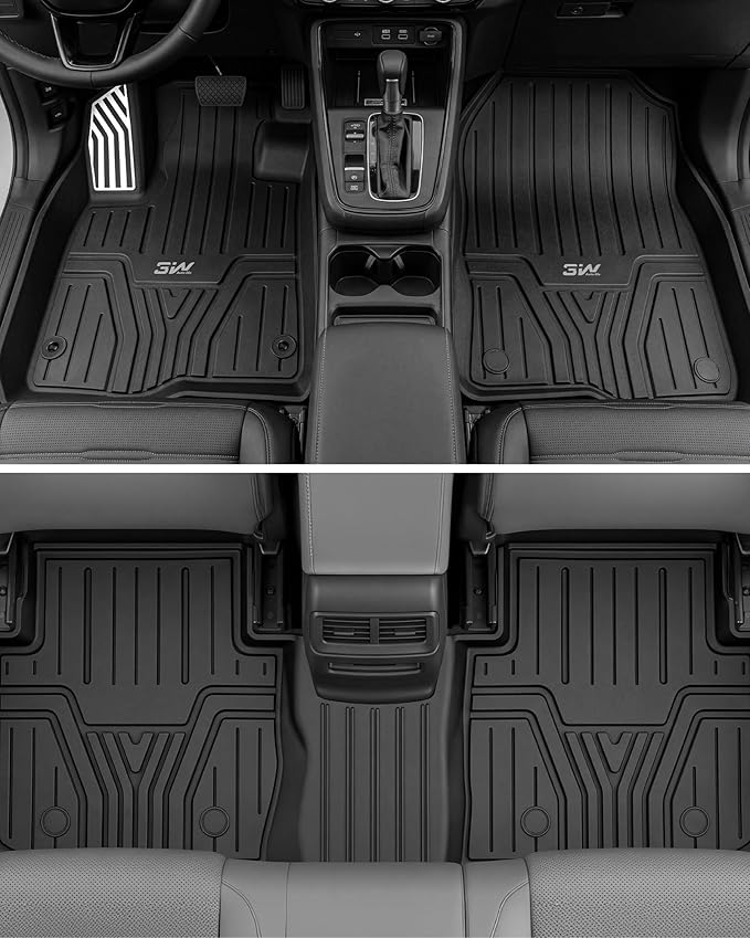 3W Floor Mats & Cargo Liner Fit for Honda CR-V 2023 2024 2025 2026 (Include Hybrid), All Weather TPE Custom Fit CRV Floor Liner 1st, 2nd Row and Trunk (Upper Positon) Full Set Car Mats Black