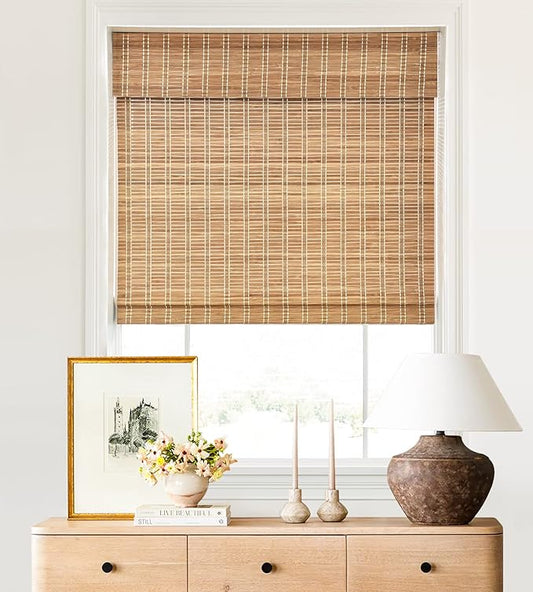 LazBlinds Cordless Bamboo Roman Shades, Light Filtering Window Blinds for Interior Windows, Privacy Roll Up Bamboo Blinds and Shades for Home & Patio, 59" W x 36" H, Brown