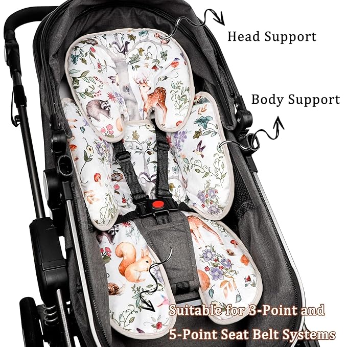 Reversible Infant Car Seat Insert, 2 in 1 Gray Car Seat Head Support Baby Boys Girls, Soft Newborn Carseat Insert Cushion, Perfect for Carseats, Strollers, Swings (Animals)