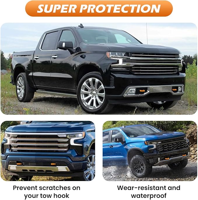 Extended Tow Hook Covers for Silverado 1500 2007-2026/GMC Sierra 1500 2007-2019, Tow Hooks Covers Compatible with Chevrolet Silverado 1500 Accessories Orange (Not fit Verticle Tow Hooks)
