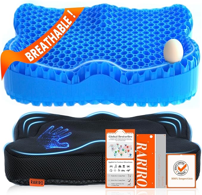 Gel Seat Cushion for Long Sitting(Enlarged & Thickened), Cooling Pressure Relief Seat Cushion for Wheelchair, Driving, Kayak, Office Desk Chair Seat Pad Gel for Heavy People[Blue-2.75" Thick]