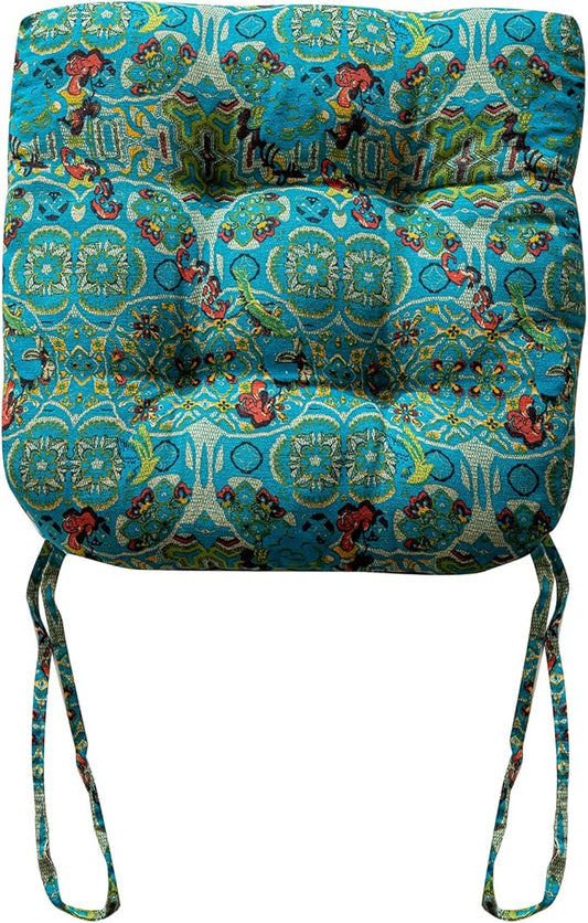 vctops Boho Geometric Chair Cushions with Ties U-Shaped Soft Cozy Cotton Linen Chair Pads Non Slip Seat Cushions for Indoor Dining Room and Kitchen Chairs (Turquoise,18"x18")