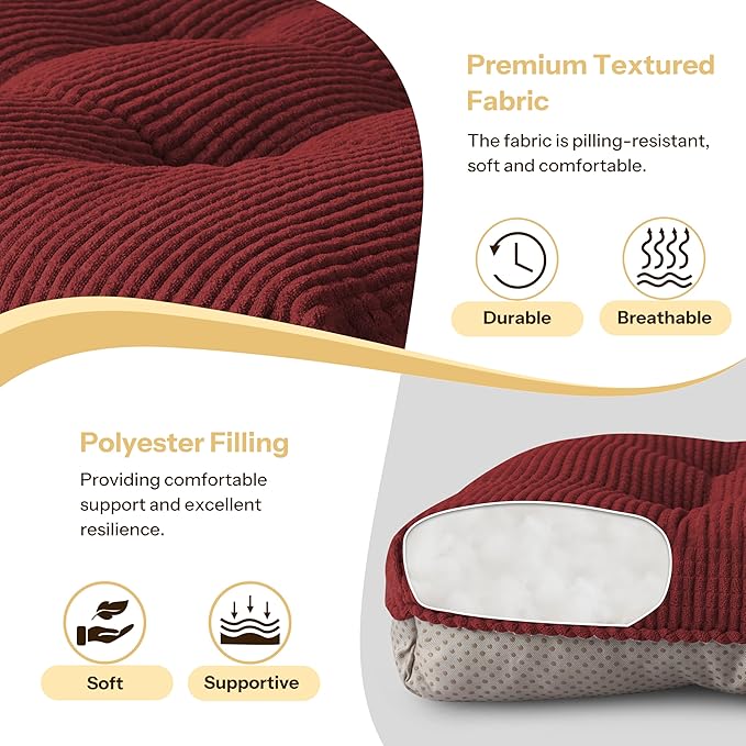 Indoor Kitchen Chair Cushions Set of 4 18"X16.5"X3" Soft Anti Slip Dining Chair Pads Tufted Kitchen Seat Cushion with Ties, Red
