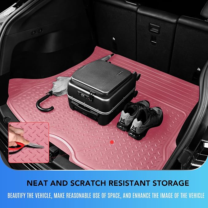 PIC AUTO Heavy Duty Cargo Liner, Trimmable All-Weather Rubber Trunk Mat for Cars, SUVs, Vans & Trucks, Anti-Slip Backing, Durable Protection, Large, Pink