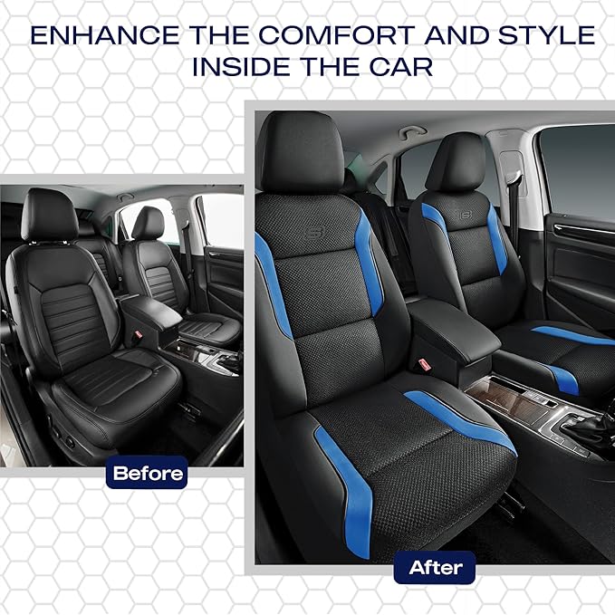 Skechers Memory Foam Car Seat Covers, Air Cool Mesh Thick Seat Covers,Car Seat Covers Front Seats Airbag Compatible, Automotive Comfort & Protection for Most Cars, Vans,Trucks, SUVs,Blue