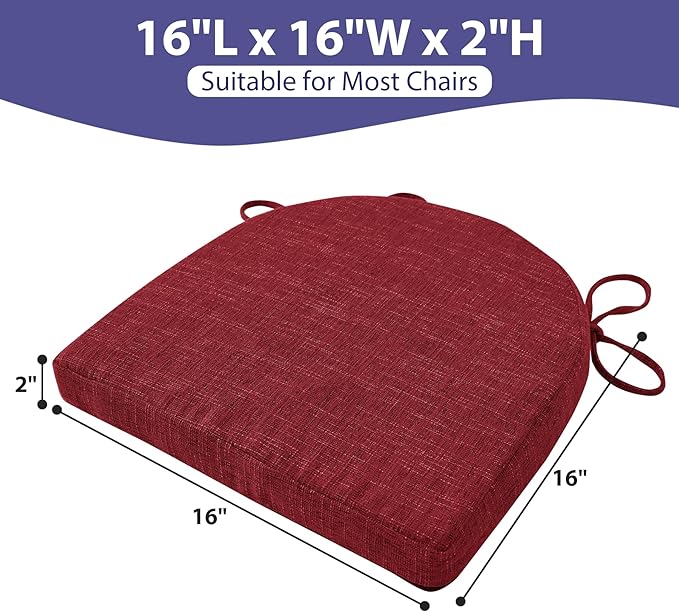 IPYNBAP Chair Cushions for Dining Chairs, Kitchen Chair Cushions, 16'' x 16'' x 2'', Non Slip Indoor Seat Cushions, Chair Pads for Dining Chairs with Ties & Removable Cover, Set of 4, Red