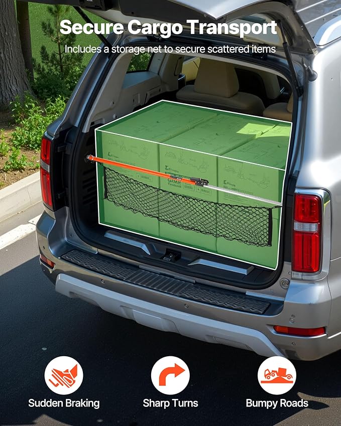 VEVOR Cargo Bar, Cargo Bar Adjustable from 40" to 73", Heavy-Duty Steel Cargos Stabilizer with Storage Net & Non-Slip Foot Pads, Telescoping Load Lock Bars Stop Sliding for SUVs, Sedans