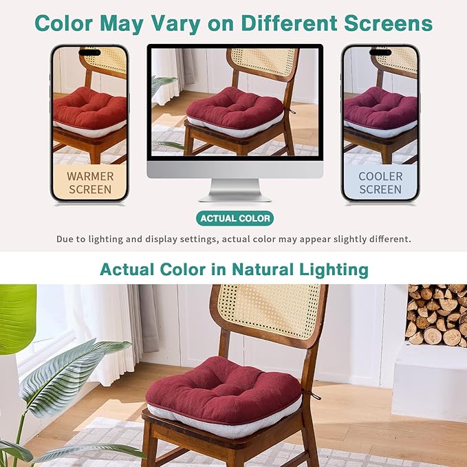 BETU Chair Cushions for Dining Chairs Set of 4, Thick Kitchen Table Chair Pads with Ties,Non Slip Backing and Covers, Seat Cushion for Dining Room,Bar,Patio Chairs,15.5"X15.5"X3.5" Red