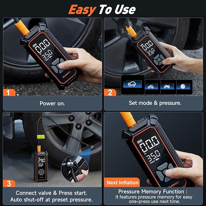 OlarHike Cordless Tire Inflator Portable Air Compressor, Dual Power Mode - 9000 mAh & 12V DC, Air Pump for Car Tires, Motorcycle, Bicycle, Electric Pump with LED Light & Digital Pressure Gauge