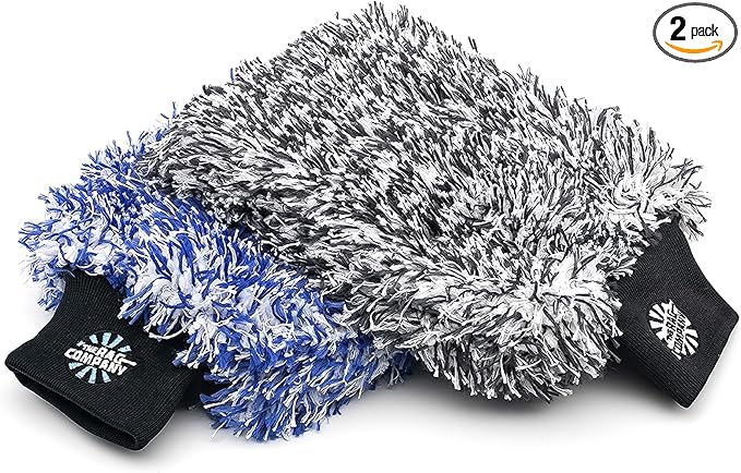 The Rag Company - The Cyclone Ultra Wash Mitts - 70/30 'Gauntlet' Blend Korean Microfiber, Foam Padding, Scratch-Free, Lint-Free, Great for Rinseless Washing, 8in x 9in, Blue + Black (2-Pack)
