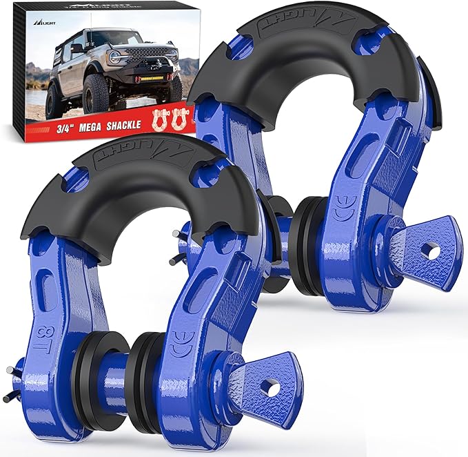 Nilight Heavy Duty Mega D-Ring Shackles(2 Pack) 68,000 lb Break Strength(17,000 lb WLL) w/ 7/8″ Screw Pin & Washers, Forged Steel Off-Road Recovery Shackles for Tow Strap & Winch Gear, Blue
