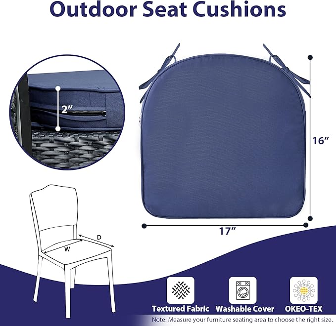 IPYNBAP Outdoor Chair Cushions Set of 4 -Waterproof Outdoor Seat Cushions for Patio Furniture, Patio Chair Cushion with Handle and Ties, Out Door Chair Pads,17x16x2-Round, Navy Blue