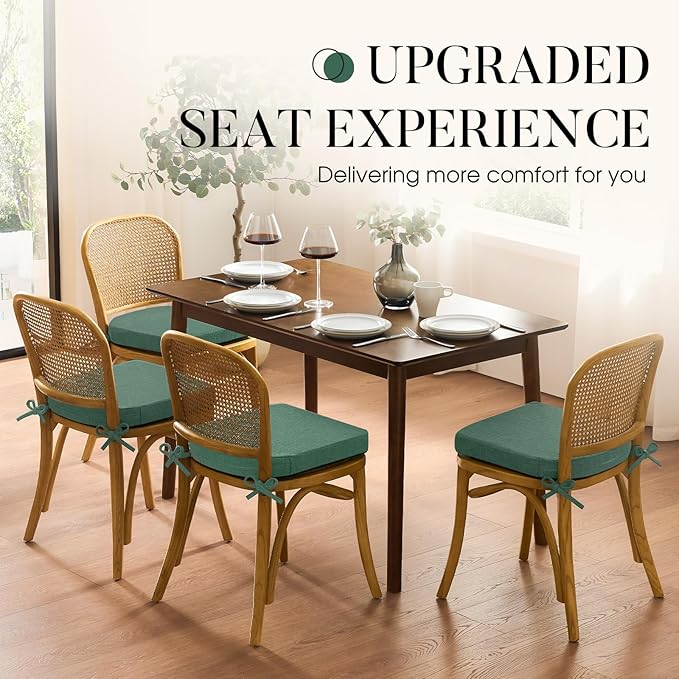 Basic Beyond Chair Cushions for Dining Chairs with Ties and Removable Cover, 2" Thick Seat Cushions for Kitchen Chairs, Set of 6, 17" x 16", Forest Green