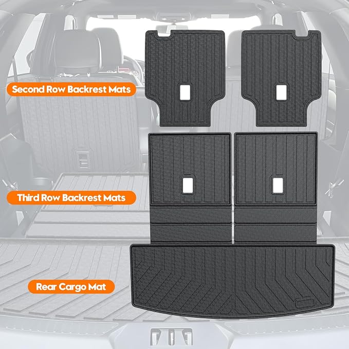 KUST Trunk Cargo Mat for Ford Explorer 2020-2025 2026 (6 Seats), TPE Rubber Rear Cargo Liner with 2nd/3rd Row Backrest Mat for Explorer Accessories All Weather Back Seat Protector Cover