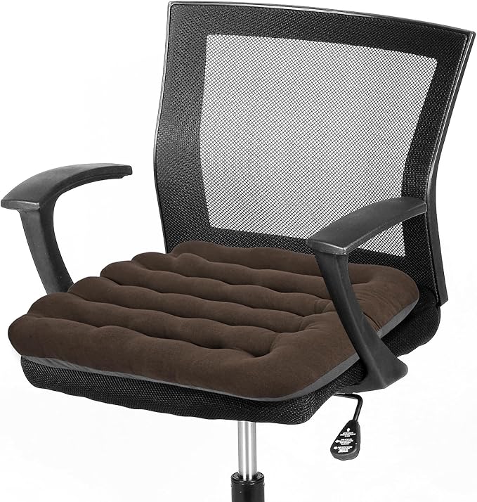BUYUE Good Support Office Chair Cushion Padded, Soft Velvet Comfortable Non-Slip Seat Cushion for Computer Desk Kitchen Chair (1 Count, Brown)