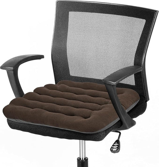 BUYUE Good Support Office Chair Cushion Padded, Soft Velvet Comfortable Non-Slip Seat Cushion for Computer Desk Kitchen Chair (1 Count, Brown)