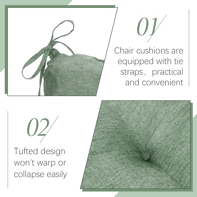 Geetery 4 Pack Chair Cushions for Dining Chairs, 16" x 15" Basil Green Kitchen Chair Cushions with Ties Buffalo Plaid Soft Comfy Seat Pads for Home Office Living Room Outdoor Indoor