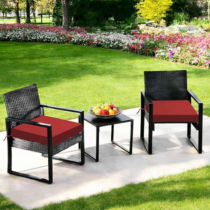 Outdoor Chair Cushions Set of 2, 19x19x3 Inch Waterproof & Fade Resistant Patio Furniture Seat Cushions with Ties, Square Outdoor Dining Chair Cushions for Lawn, Garden, Deck & Yard, Burgundy