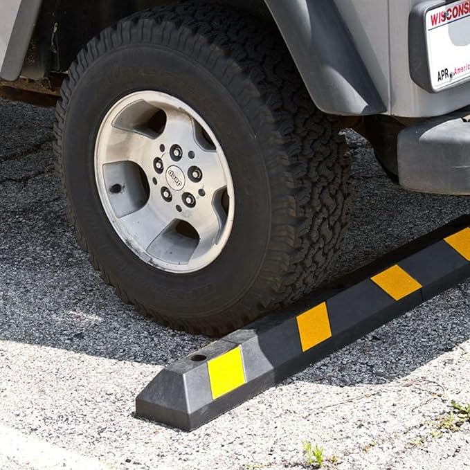 Guardian 4 Pack Parking Stop, 4 Foot Long Flexible Rubber Curb, Highly Visible Accessory with Mounting Holes for Job Sites and Garages, Black/Yellow