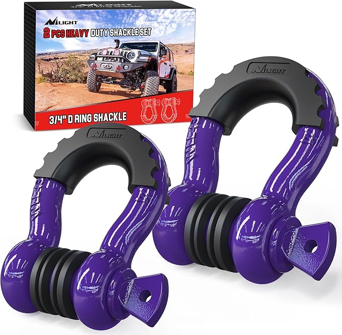 Nilight 2 Pack 3/4" D-Ring Shackle with 7/8" Screw Pin 41,887lbs Break Strength, Heavy Duty Off Road Recovery Shackle with Isolators Washers for Use with Tow Strap, Winch, Off-Road Truck Vehicle