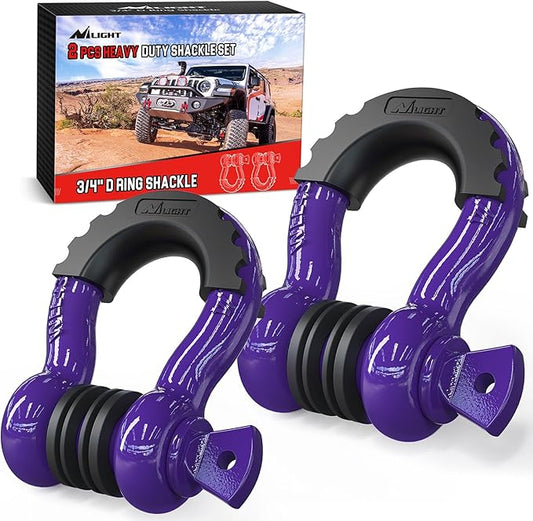Nilight 2 Pack 3/4" D-Ring Shackle with 7/8" Screw Pin 41,887lbs Break Strength, Heavy Duty Off Road Recovery Shackle with Isolators Washers for Use with Tow Strap, Winch, Off-Road Truck Vehicle