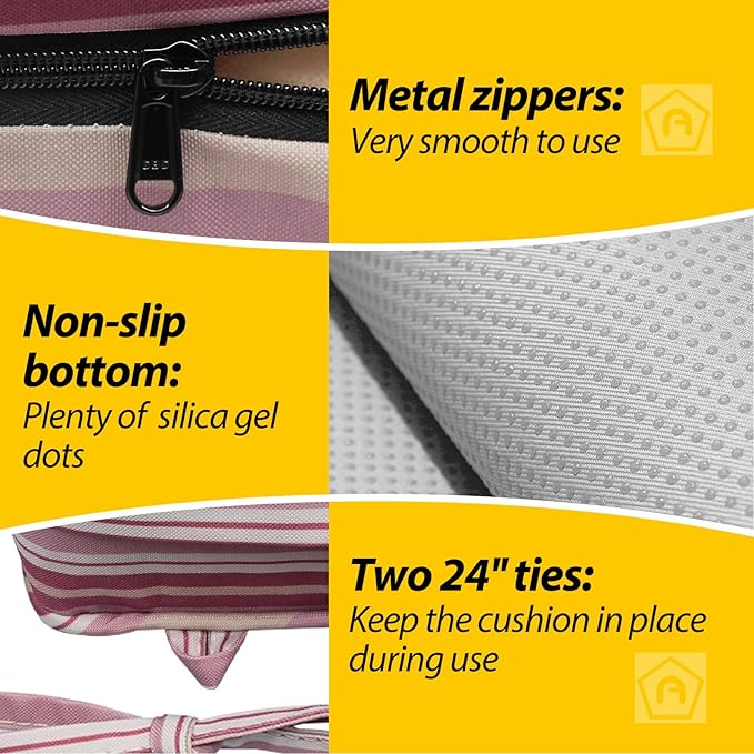 AAAAAcessories Outdoor Seat Cushions for Chairs, Waterproof, Fade-Resistant, 20" x 18" x 3", Patio Furniture Replacement Cushions, Set of 2, Dusty Rose Garden Stripe
