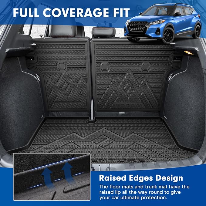 Mixsuper Cargo Liner for Nissan Kicks S 2018-2024, Cargo Mat Backrest Mat for Kicks S, All Weather Trunk Mat Backrest Mat TPE Back Seat Cover Protector for Nissan Accessories