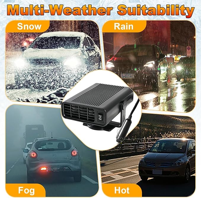 Car Heater,12V 200W Portable Heater for Car,360° Rotatable Defroster for Car Windshield,2-in-1 Heating and Cooling Fan Plug in Cigarette Lighter Car Heaters for Vehicle,SUV,RV