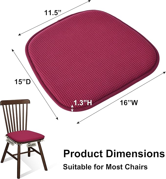 Shinnwa Kitchen Seat Cushions Set of 6, Non Slip Dining Chair Cushions, U-Shaped Indoor Chair Pads, 6 Pack, 15 x 16 Inches, Burgundy