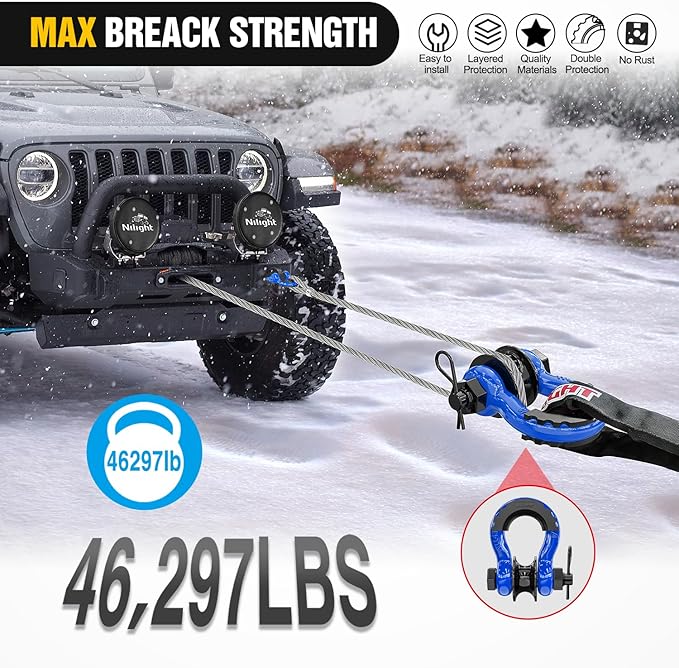 Nilight 3/4" D-Ring Shackle w/Snatch Block (2 Pack) 9,500 lb Working Load, 2-in-1 Heavy‑Duty Towing Pulley w/Isolator for Off‑Road Recovery, Winch Cable & Rope, Truck Jeep ATV UTV Tractor, Blue
