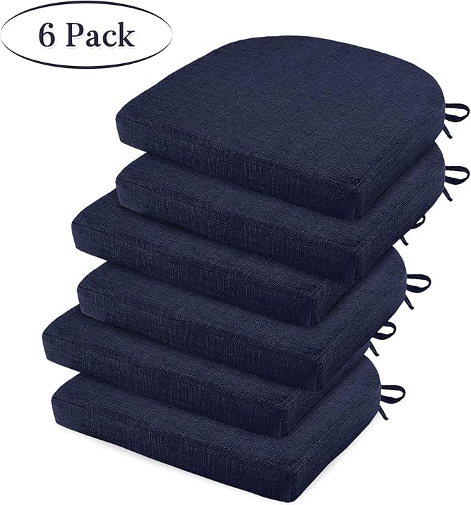 Basic Beyond Memory Foam Dining Chair Cushions, 6 Pack - Navy, 16 x 16 inches, Slip Resistant with Ties, Indoor Use, Modern Style, Resilient