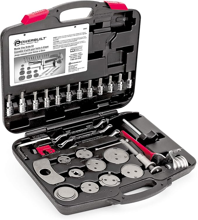 Powerbuilt Master Disc Brake Service Set, Vehicle Brake Caliper Wind Back Tool for Cars, Trucks, Piston Compression 30 Piece -648622