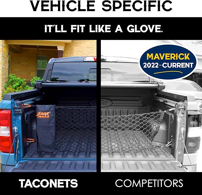 Envelope Cargo Net for Ford Maverick - Fits 2022-Current - Upgraded 5mm Bungee - Integrated Storage Bag - Heavy Duty Carabiners - Designed in USA