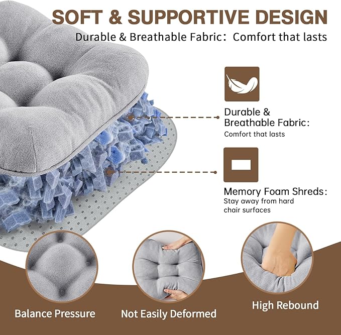 BETU Chair Cushions for Dining Chairs Set of 4,3.5" Thick Kitchen Table Chair Pads with Ties,Non Slip Backing and Covers, Seat Cushion for Dining Room,Bar,Patio Chairs,15.5"X15.5"X3.5",Light Grey