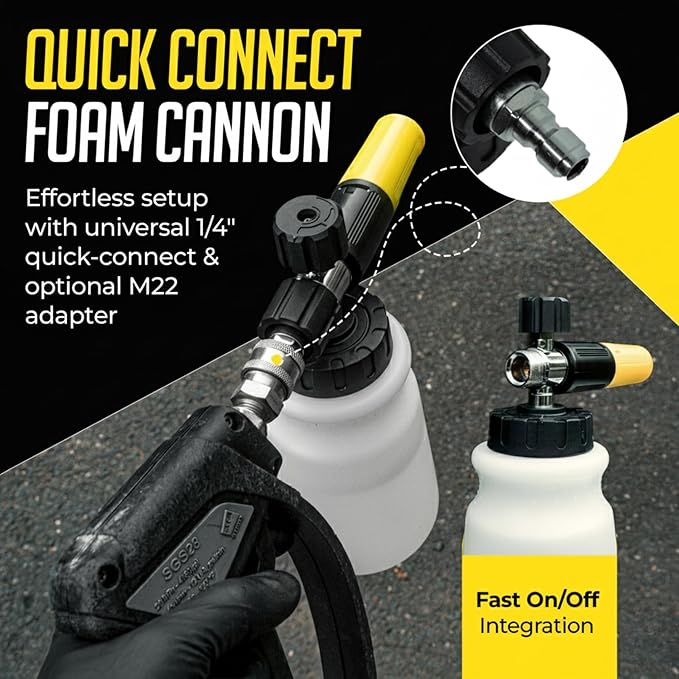 Hornet Foam Cannon for Pressure Washer - Soap Attachment for Power Washer - 4000 PSI Adjustable Car Wash Sprayer with Wide Mouth - 1/4" Quick Connector & M22 Adapter, 1L Bottle
