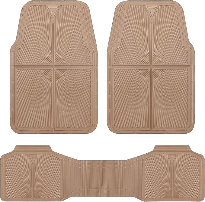 CAR PASS Rubber Car Mats,Car Floor Mats All Weather, Waterproof Trim-to Fit Automotive Floor Mats for Cars Trucks SUV,Anti-Slip Easy Clean, Heavy Duty Car Mats Full Set 3-Piece,All Beige