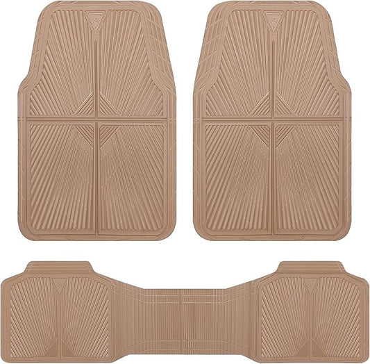 CAR PASS Rubber Car Mats,Car Floor Mats All Weather, Waterproof Trim-to Fit Automotive Floor Mats for Cars Trucks SUV,Anti-Slip Easy Clean, Heavy Duty Car Mats Full Set 3-Piece,All Beige